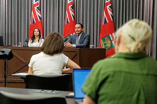 MIKE DEAL / FREE PRESS
Premier Wab Kinew and Amna Mackin, assistant deputy minister, Cabinet Delivery and Strategic Priorities, hold a press conference at the Manitoba Legislative Building Thursday afternoon to outline the timeline and the next steps in the search for the remains of murdered and missing women, Morgan Harris and Marcedes Myran, at the Prairie Green Landfill.
240620 - Thursday, June 20, 2024.