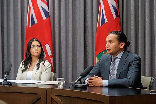 MIKE DEAL / FREE PRESS
Premier Wab Kinew and Amna Mackin, assistant deputy minister, Cabinet Delivery and Strategic Priorities, hold a press conference at the Manitoba Legislative Building Thursday afternoon to outline the timeline and the next steps in the search for the remains of murdered and missing women, Morgan Harris and Marcedes Myran, at the Prairie Green Landfill.
240620 - Thursday, June 20, 2024.