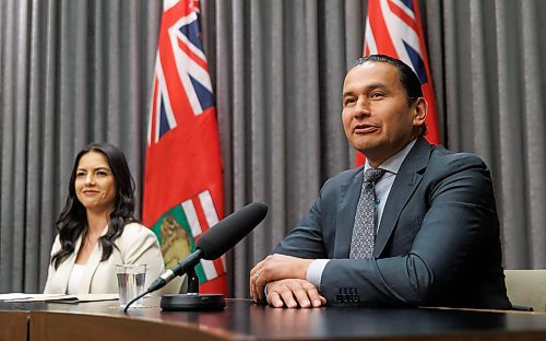 MIKE DEAL / FREE PRESS
Premier Wab Kinew and Amna Mackin, assistant deputy minister, Cabinet Delivery and Strategic Priorities, hold a press conference at the Manitoba Legislative Building Thursday afternoon to outline the timeline and the next steps in the search for the remains of murdered and missing women, Morgan Harris and Marcedes Myran, at the Prairie Green Landfill.
240620 - Thursday, June 20, 2024.