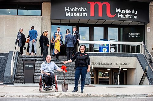 MIKAELA MACKENZIE / FREE PRESS

Peter Tonge, principal at Peter Tonge Consulting (left), and Dorota Blumczy&#x144;ska, Manitoba Museum CEO, ceremonially break ground at a press conference announcing renovations to the Rupert Avenue entrance and foyer at the Manitoba Museum on Thursday, June 20, 2024. 

For AV story.

