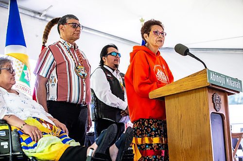 MIKAELA MACKENZIE / FREE PRESS

Elder Betty Ross speaks with other elders at the Abinojii Mikanah renaming ceremony on Friday, June 21, 2024. 

For Joyanne story.

