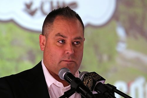 Brandon Wheat Kings owner Jared Jacobson, shown during an announcement in Westoba Place on Friday morning, said it feels good to finally share with the city that the team is bidding for the 2026 Memorial Cup. (Perry Bergson/The Brandon Sun)