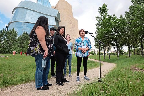 Ruth Bonneville / Free Press

Local - Myran family presser CMHR 

The grandmother of Marcedes Myran, Donna Bartlett, makes statement with the support of the sister of Marcedes, Brandy Myran and friends, outside the CMHR at the Start of Landfill Search Thursday.

&quot;We would like to take this opportunity to address the commencement of the search at the landfill for our beloved Marcedes Myran. The most important issue in all of this is justice for Marcedes and the other victims, both known: Maskode Bizhiki&#x549;kwe iban, Morgan Harris and Rebecca Contois, and unknown, of the individual charged with four counts of first-degree murder.&quot;

See story by Erik. 

June 13th, 2024