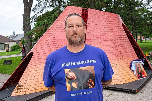 NIC ADAM / FREE PRESS
A memorial gathering for Rebecca Contois at Kildonan Park in conjunction with National Indigenous Peoples Day Friday evening. 
Travis Barsy, a family friend of the Contois and speaker at the memorial gathering, poses for a photo.
240621 - Friday, June 21, 2024.

Reporter: Erik