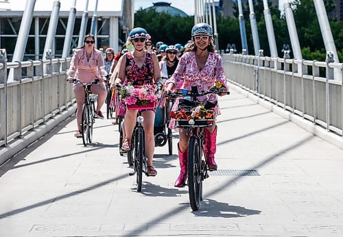 JOHN WOODS / FREE PRESS
Patty Wiens, right, leads riders in the second annual Fancy Women Bike Ride in Winnipeg Sunday, June 23, 2024. 

Reporter: ?