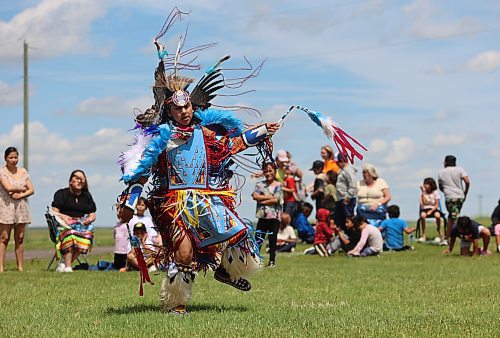 A student from Chan Kagha Otina Dakota Wayawa Tipi School in Birdtail Sioux First Nation performs a traditional fancy dance at the school's year-end powwow. Surrounding schools like Birtle Elementary and Miniota School were in attendance to give students an opportunity to learn about Indigenous culture firsthand. More on the powwow will appear in the July 4 edition of Westman This Week. (Charlotte McConkey/The Brandon Sun)