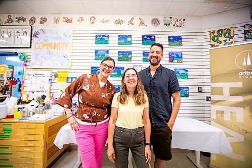 MIKAELA MACKENZIE / FREE PRESS

Sharmon Luchuck, communications and public relations manager at the Victoria Hospital Foundation (left), Tracy Stople, with the Stople Hope Fund, and James Dixon, program coordinator with Artbeat Studio inc. at the Art in the Garden exhibit on Monday, June 24, 2024.

For Jura story.

