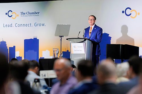 MIKE DEAL / FREE PRESS
Bank of Canada Governor Tiff Macklem speaks during a keynote address at a Winnipeg Chamber of Commerce luncheon at the RBC Convention Centre Monday.
240624 - Monday, June 24, 2024.