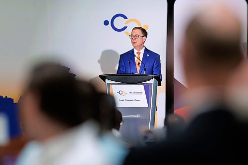 MIKE DEAL / FREE PRESS
Bank of Canada Governor Tiff Macklem speaks during a keynote address at a Winnipeg Chamber of Commerce luncheon at the RBC Convention Centre Monday.
240624 - Monday, June 24, 2024.