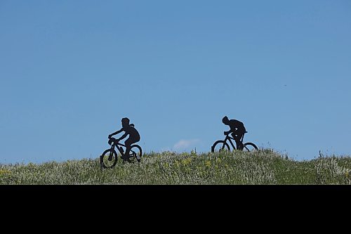 24062024
Metal sculptures of children riding bikes with a dog behind them stand out on a hill near Highway 10 south of Brandon. (Tim Smith/The Brandon Sun)