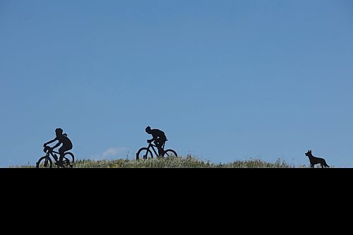 24062024
Metal sculptures of children riding bikes with a dog behind them stand out on a hill near Highway 10 south of Brandon. (Tim Smith/The Brandon Sun)