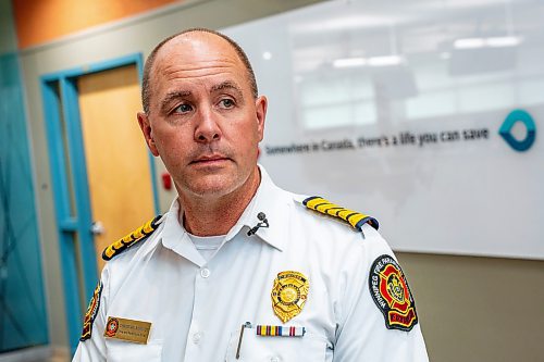 NIC ADAM / FREE PRESS
Winnipeg Fire and Paramedic Service Chief, Christian Schmidt, speaks to press shortly before the first round of blood was drawn Tuesday afternoon. While he couldn&#x2019;t draw any blood, he was there to show support to his friends and colleagues.
240625 - Tuesday, June 25, 2024.

Reporter: Jura