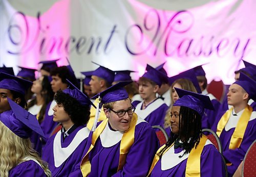 25062024
Graduates visit during the presentation of diplomas at Vincent Massey High School&#x2019;s 2024 Convocation at the Keystone Centre on Tuesday.
(Tim Smith/The Brandon Sun)