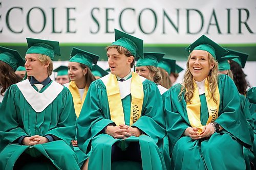 Students laugh as principal Baseswa Nundu delivers his address during École secondaire Neelin High School’s 2024 convocation at the Brandon University Healthy Living Centre on Wednesday. See story on Page A2. (Tim Smith/The Brandon Sun)