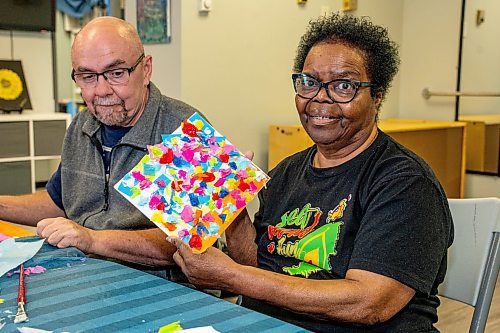 NIC ADAM / FREE PRESS
Pat Mitchell shows off her art at the Stroke survivors in the Stroke Recovery Association of Manitoba&#x2019;s art class making tissue paper art on Wednesday morning.
240626 - Wednesday, June 26, 2024.

Reporter: Thandi