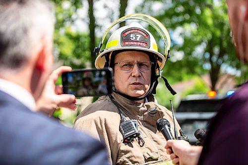 MIKAELA MACKENZIE / FREE PRESS

Deputy fire chief Scott Wilkinson speaks to the media at the scene of a house explosion on Camrose Bay in Transcona on Wednesday, June 26, 2024.

For Malak story.

