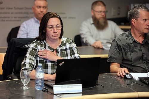 Mountain View School Division Ward 4 trustee Kerri Wieler contemplates an agenda item at the board of trustees' June 10 meeting. At their meeting earlier this week, Wieler said Education Minister Nello Altomare had threatened to dissolve the board. (Colin Slark/The Brandon Sun)