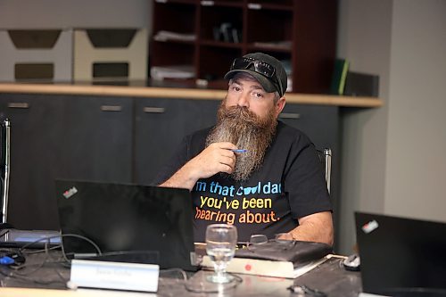 Mountain View School Division board of trustees vice-chair Jason Gryba strokes his beard at the June 10 meeting. He said at this Monday's meeting that Education Minister Nello Altomare had threatened to dissolve the board if they did not allow his deputy minister to speak. (Colin Slark/The Brandon Sun)