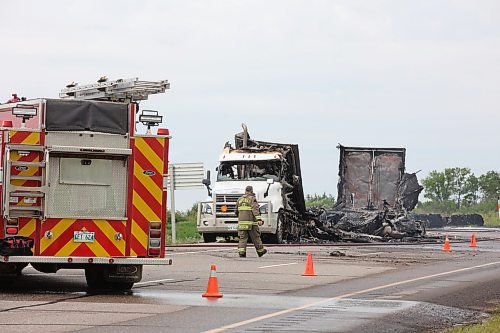 27062024
Eastbound traffic on Highway 1 just west of Alexander was diverted on Thursday as emergency crews responded to a semi-trailer that caught fire. No one was injured in the fire.
(Tim Smith/The Brandon Sun)