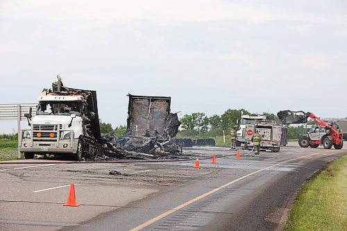 27062024
Eastbound traffic on Highway 1 just west of Alexander was diverted on Thursday as emergency crews responded to a semi-trailer that caught fire. No one was injured in the fire.
(Tim Smith/The Brandon Sun)