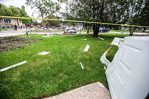 MIKAELA MACKENZIE / FREE PRESS

The rubble where a house exploded yesterday (with the front door, which landed in a yard across the street) on Camrose Bay in Transcona on Thursday, June 27, 2024.

For &#x460;story.

