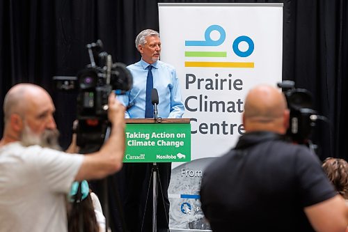 MIKE DEAL / FREE PRESS
Dr. Danny Blair is a Co-Director and Co-Founder of the Prairie Climate Centre speaks during an announcement by the Federal and Provincial governments that they are investing $10.9 million in 32 projects that will reduce emissions and help Manitoba businesses access low-carbon technologies that save money and energy, create jobs and build climate resilient communities, Thursday at the Richardson College for the Environment and Science Complex, University of Winnipeg, 599 Portage Ave.
240627 - Thursday, June 27, 2024.