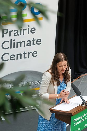 MIKE DEAL / FREE PRESS
Provincial Environment and Climate Change Minister Tracy Schmidt, speaks during an announcement by the Federal and Provincial governments that they are investing $10.9 million in 32 projects that will reduce emissions and help Manitoba businesses access low-carbon technologies that save money and energy, create jobs and build climate resilient communities, Thursday at the Richardson College for the Environment and Science Complex, University of Winnipeg, 599 Portage Ave.
240627 - Thursday, June 27, 2024.