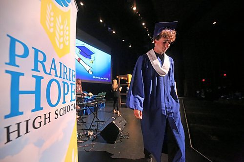 One of 45 graduates of Prairie Hope High School walks off stage with his diploma during a graduation ceremony at the Western Manitoba Centennial Auditorium on Thursday afternoon. (Matt Goerzen/The Brandon Sun)