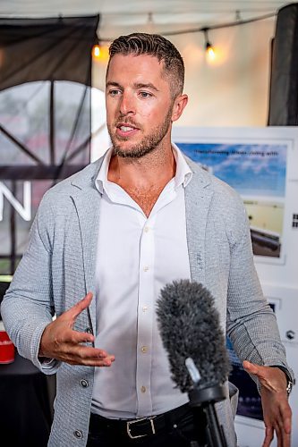 NIC ADAM / FREE PRESS
Carrington’s President Jared Carrington speaks to press at Carrington Real Estate’s official sod-turning for a high-rise near Jubilee Station on Friday morning.
240628 - Friday, June 28, 2024.

Reporter: Gabby Piche