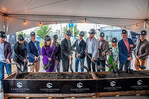 NIC ADAM / FREE PRESS
Carrington and city officials turn sod at Carrington Real Estate’s official sod-turning for a high-rise near Jubilee Station on Friday morning.
240628 - Friday, June 28, 2024.

Reporter: Gabby Piche