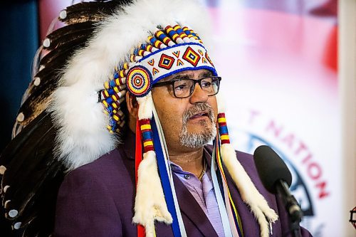 MIKAELA MACKENZIE / FREE PRESS

Wuskwi Sipihk First Nation chief Elwood Zastre speaks at a signing ceremony between three First Nations and the province of Manitoba at the Manitoba Legislative Building on Friday, June 28, 2024.

For Martin Cash story.

