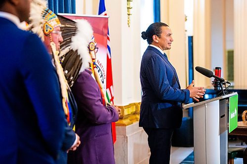 MIKAELA MACKENZIE / FREE PRESS

Premier Wab Kinew speaks to the media after a signing ceremony between three First Nations and the province of Manitoba at the Manitoba Legislative Building on Friday, June 28, 2024.

For Martin Cash story.

