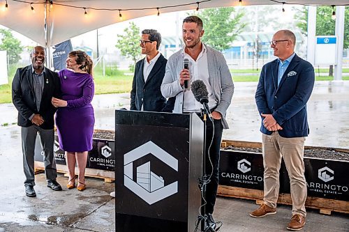 NIC ADAM / FREE PRESS
Carrington&#x2019;s President Jared Carrington speaks at Carrington Real Estate&#x2019;s official sod-turning for a high-rise near Jubilee Station on Friday morning.
240628 - Friday, June 28, 2024.

Reporter: Gabby Piche