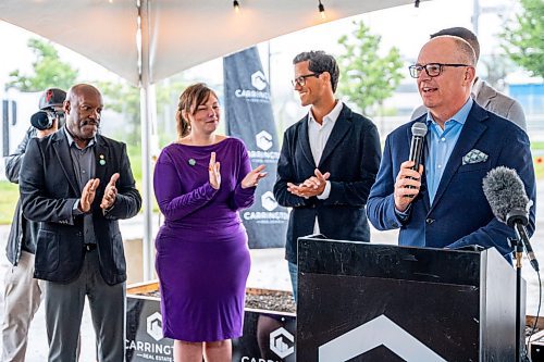 NIC ADAM / FREE PRESS
Winnipeg Mayor Scott Gillingham speaks at Carrington Real Estate&#x2019;s official sod-turning for a high-rise near Jubilee Station on Friday morning.
240628 - Friday, June 28, 2024.

Reporter: Gabby Piche