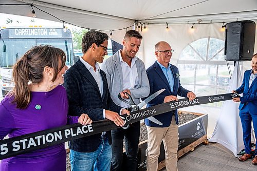 NIC ADAM / FREE PRESS
Carrington&#x2019;s President Jared Carrington cuts the ribbon at Carrington Real Estate&#x2019;s official sod-turning for a high-rise near Jubilee Station on Friday morning.
240628 - Friday, June 28, 2024.

Reporter: Gabby Piche