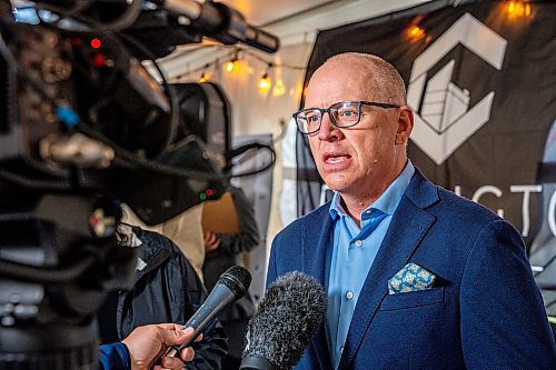 NIC ADAM / FREE PRESS
Winnipeg Mayor Scott Gillingham speaks to press at Carrington Real Estate&#x2019;s official sod-turning for a high-rise near Jubilee Station on Friday morning.
240628 - Friday, June 28, 2024.

Reporter: Gabby Piche