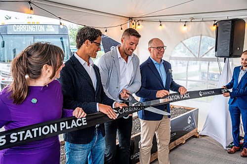 NIC ADAM / FREE PRESS
Carrington&#x2019;s President Jared Carrington cuts the ribbon at Carrington Real Estate&#x2019;s official sod-turning for a high-rise near Jubilee Station on Friday morning.
240628 - Friday, June 28, 2024.

Reporter: Gabby Piche