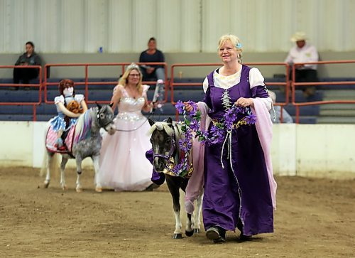 Competitors lead their miniature horses around an arena at the Westoba Agricultural Centre of Excellence during a costume category at the Manitoba Small Equine Show on Sunday. (Colin Slark/The Brandon Sun)