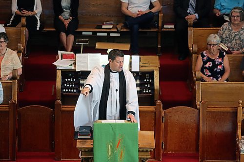 Jonathan Hoskin delivers a sermon at St. Paul's United Church in Souris on Sunday. (Colin Slark/The Brandon Sun)