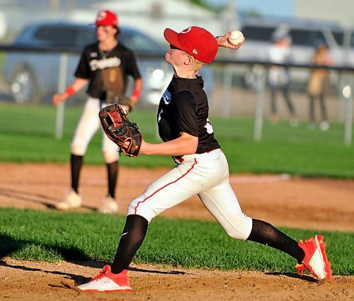 Just age 10, Keyen Hall plays an age group up with one of two Okotoks 13U AAA teams that played in the Canada Day Triple Crown Showdown at Simplot Park. He was on the mound when his Okotoks Dawgs Academy defeated the Winnipeg St. James A's 21-7 on Day 1 of the baseball tournament. (Jules Xavier/The Brandon Sun)