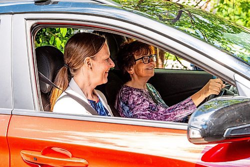 NIC ADAM / FREE PRESS
Electric vehicle owner Shelley Kowalchuck gives Environment and Climate Change Minister Tracy Schmidt a spin in one of her electric vehicles.
240702 - Tuesday, July 02, 2024.

Reporter: Martin Cash