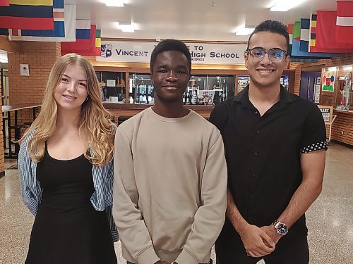 Vincent Massey High School students (from left) Lauren Gustafson, David Afolami and Danyal Mehdi. (Abiola Odutola/The Brandon Sun)