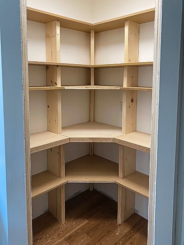 Photos by Marc LaBossiere / Free Press
Veneer slabs were cut on site to create custom pantry shelving, along with a two-inch countertop.