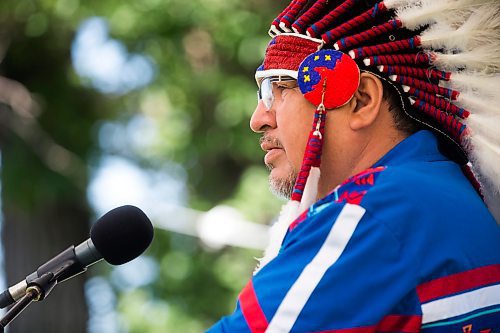 MIKAELA MACKENZIE / WINNIPEG FREE PRESS



MKO vice chief David Monias speaks at the ground-breaking ceremony for the creation of the Assiniboia Residential School Commemoration &amp; Gathering Place at the site of former Assiniboia Residential School in Winnipeg on Thursday, Aug. 4, 2022.  For Joyanne story.

Winnipeg Free Press 2022.