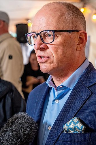 NIC ADAM / FREE PRESS
Winnipeg Mayor Scott Gillingham speaks to press at Carrington Real Estate&#x2019;s official sod-turning for a high-rise near Jubilee Station on Friday morning.
240628 - Friday, June 28, 2024.

Reporter: Gabby Piche