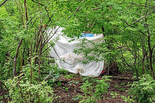 NIC ADAM / FREE PRESS
The encampment on D&#x2019;arcy drive Wednesday afternoon. Street Links and Main Street Project are at odds over the encampment.
240703 - Wednesday, July 03, 2024.

Reporter: Nicole