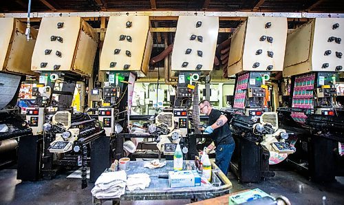 MIKAELA MACKENZIE / FREE PRESS

Press operator Calvin Slessor does maintenance on the presses at Pollard Banknote in Winnipeg on Wednesday, July 3, 2024. The company partners with lotteries around the world to design, market, and print lottery games.

For Aaron story.

