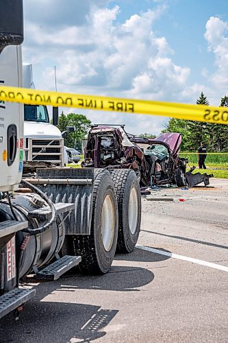 NIC ADAM / FREE PRESS
WPS at the scene of a serious motor vehicle collision on Lagimodiere Blvd and E Mint Pl that occurred around 10:20 on Friday morning. A woman was sent to hospital and is now in critical condition police say.
240705 - Friday, July 05, 2024.

Reporter: ?