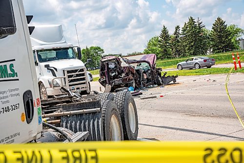 NIC ADAM / FREE PRESS
WPS at the scene of a serious motor vehicle collision on Lagimodiere Blvd and E Mint Pl that occurred around 10:20 on Friday morning. A woman was sent to hospital and is now in critical condition police say.
240705 - Friday, July 05, 2024.

Reporter: ?