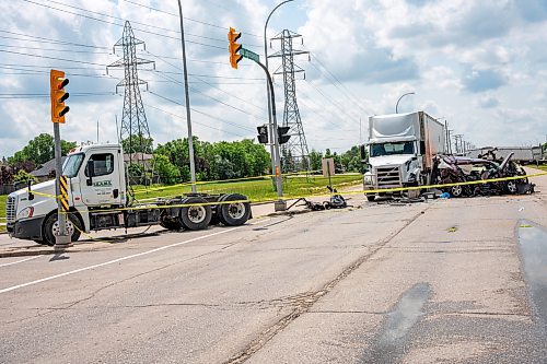 NIC ADAM / FREE PRESS
WPS at the scene of a serious motor vehicle collision on Lagimodiere Blvd and E Mint Pl that occurred around 10:20 on Friday morning. A woman was sent to hospital and is now in critical condition police say.
240705 - Friday, July 05, 2024.

Reporter: ?